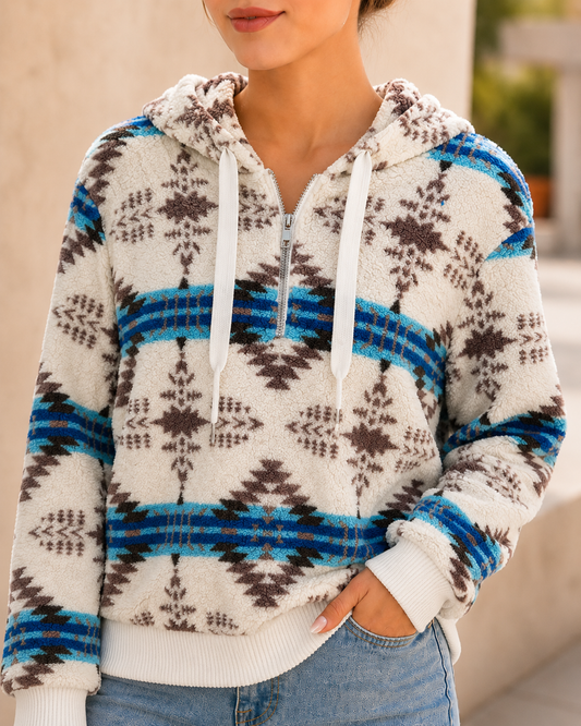 Cozy Trails Printed Sherpa Half Zip Hoodie