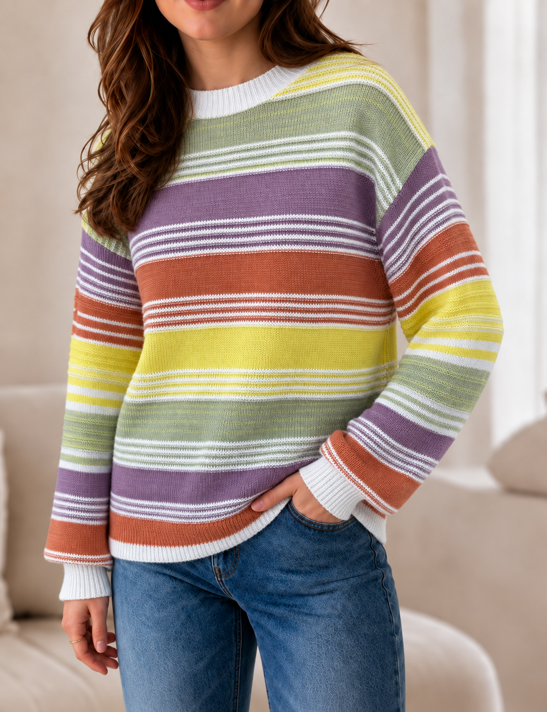 Multi Color Stripe  Knit Sweater