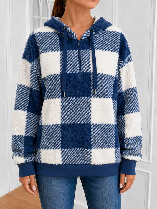 Plaid 1/4 Zip Pullover - Blue