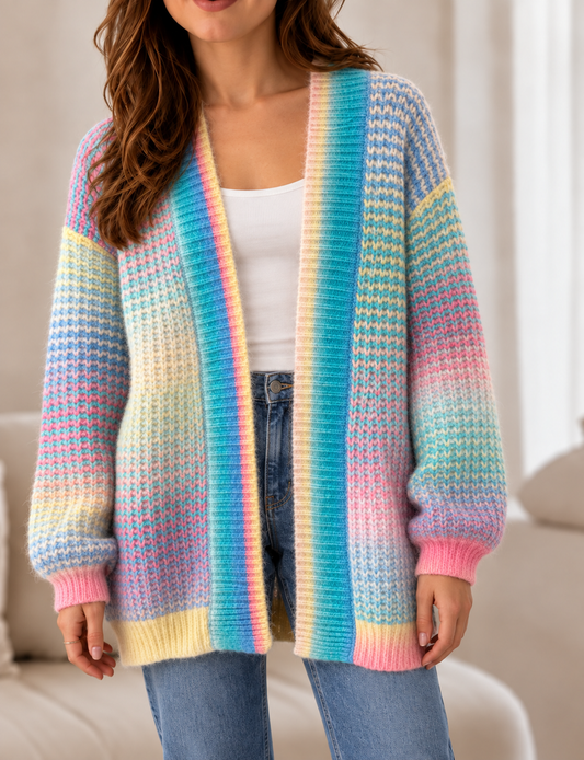 Multi Stripe Open Front Knit Cardigan